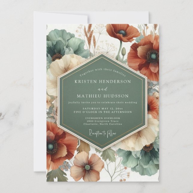 Invitation Mariage Terracotta Sarcelle Pictural (Devant)