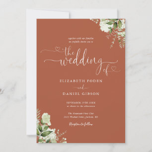 Invitation Mariage Terracotta Script Coeurs de Verdure