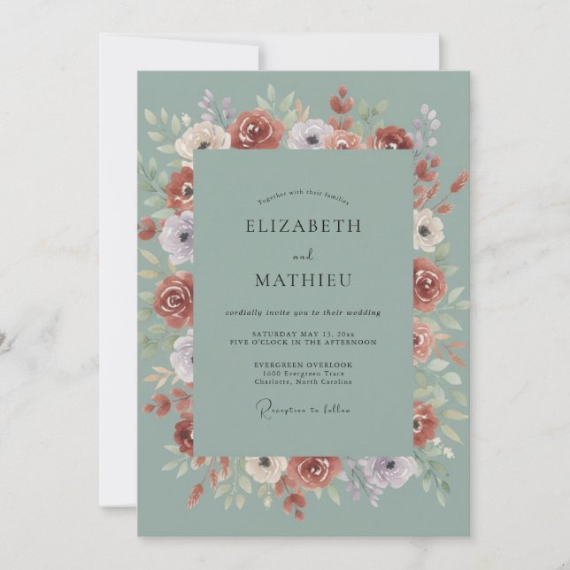 Invitation Mariage Terracotta Seafoam Ranunculus Eucalyptus (Devant)