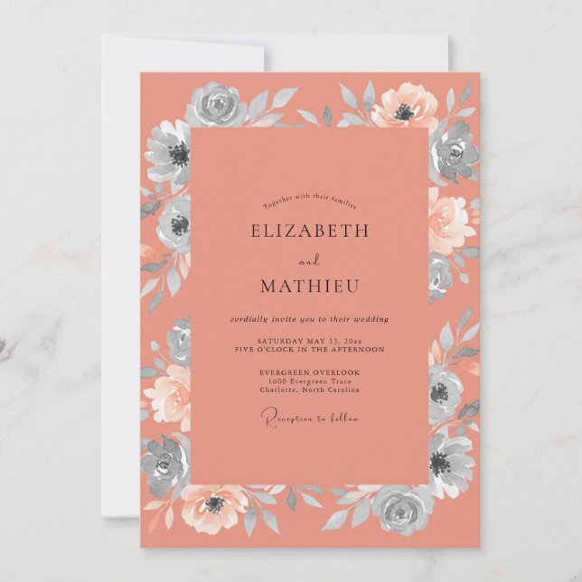 Invitation Mariage Terracotta Silver Petal (Devant)