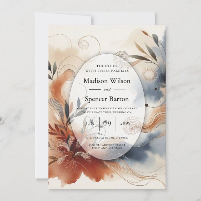 Invitation Mariage Terracotta Twilight et Fleurs de Nuit (Devant)