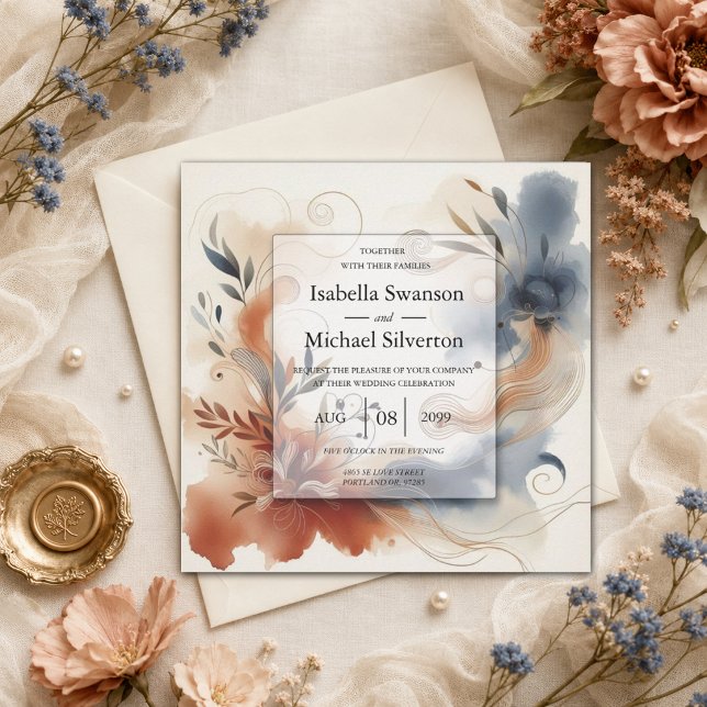 Invitation Mariage Terracotta Twilight et Fleurs de Nuit (Créateur téléchargé)