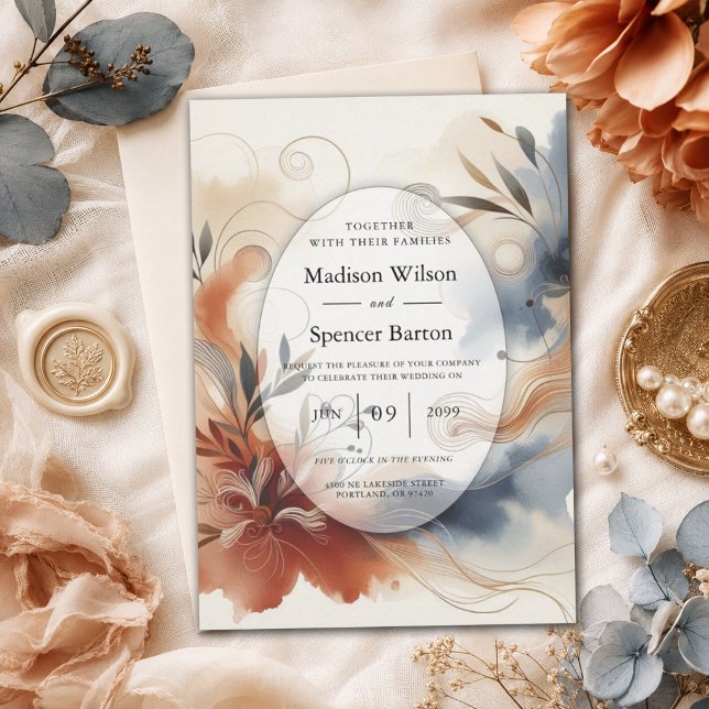 Invitation Mariage Terracotta Twilight et Fleurs de Nuit (Créateur téléchargé)