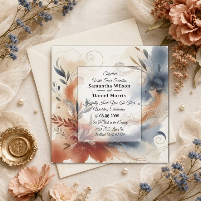 Invitation Mariage Terracotta Twilight et Fleurs de Nuit (Créateur téléchargé)