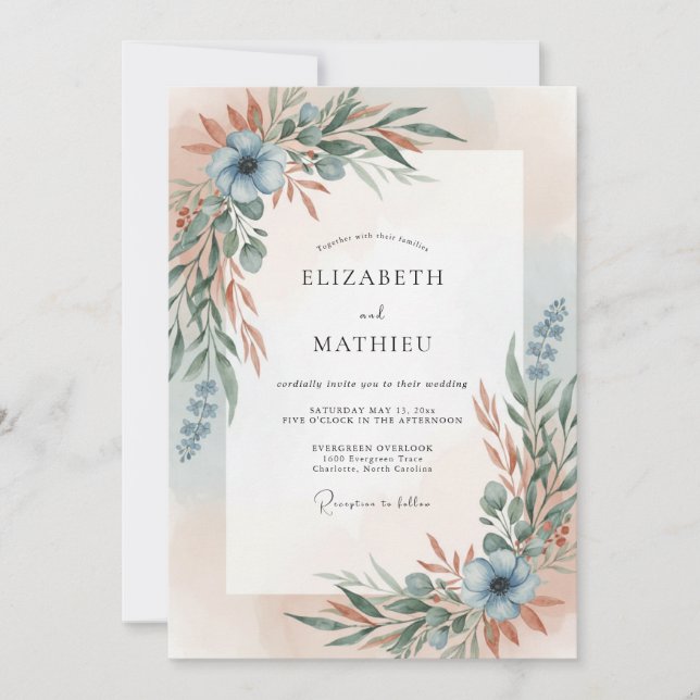 Invitation Mariage Terre Cuite Acier Feuille (Devant)