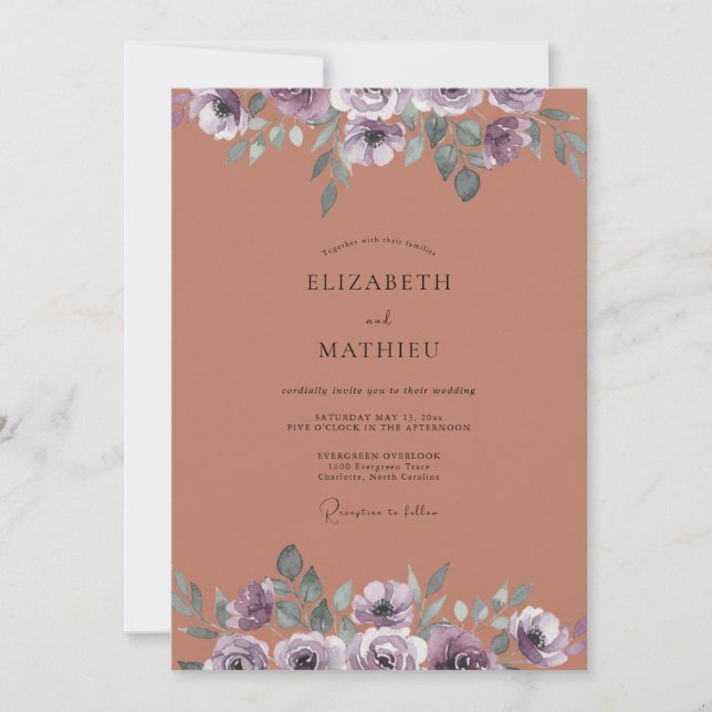 Invitation Mariage Terre Cuite Améthyste Pivoine (Devant)