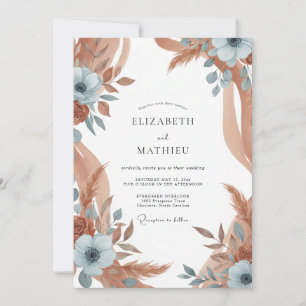 Invitation Mariage Terre Cuite Ardoise Pampas Eucalyptus