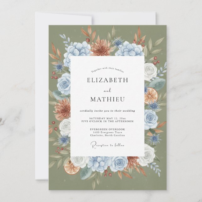 Invitation Mariage Terre Cuite Azur Dahlia (Devant)