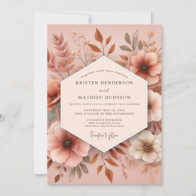 Invitation Mariage Terre Cuite Bohème Fleurie (Devant)