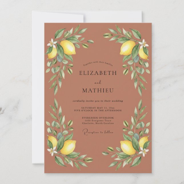 Invitation Mariage Terre Cuite Citron Eucalyptus (Devant)