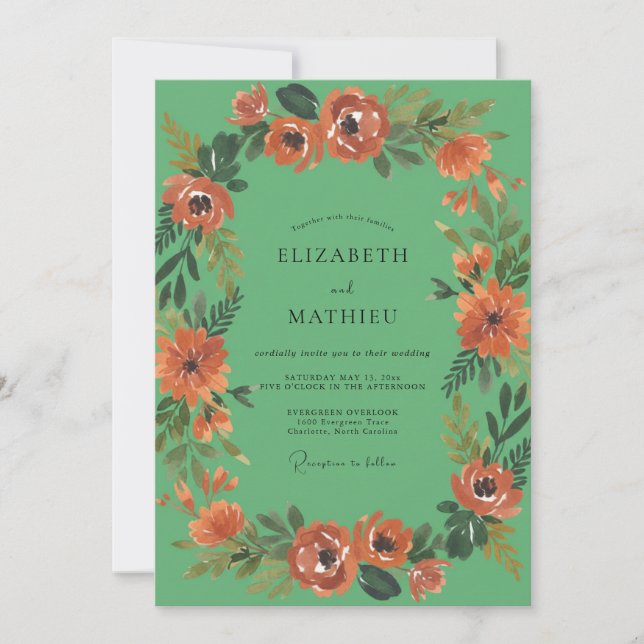 Invitation Mariage Terre Cuite Coquelicot Menthe (Devant)