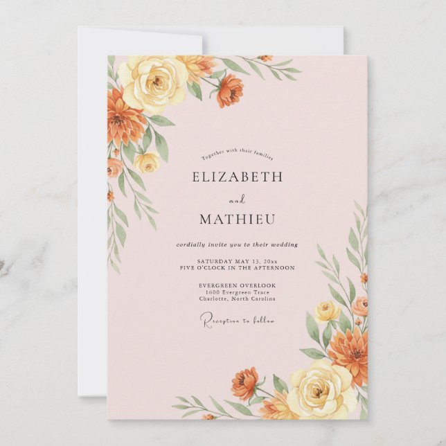 Invitation Mariage Terre Cuite Dorée Pivoine (Devant)