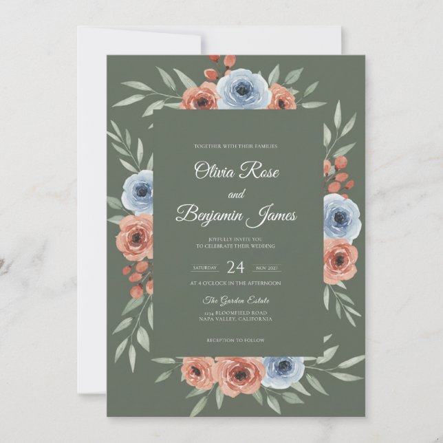 Invitation Mariage Terre Cuite Feuille de Mousse (Devant)