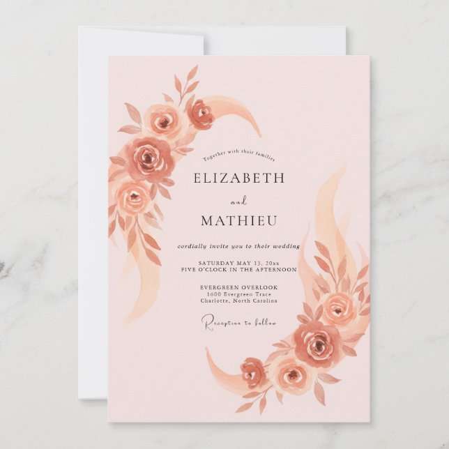 Invitation Mariage Terre Cuite Fleur de Pêcher (Devant)