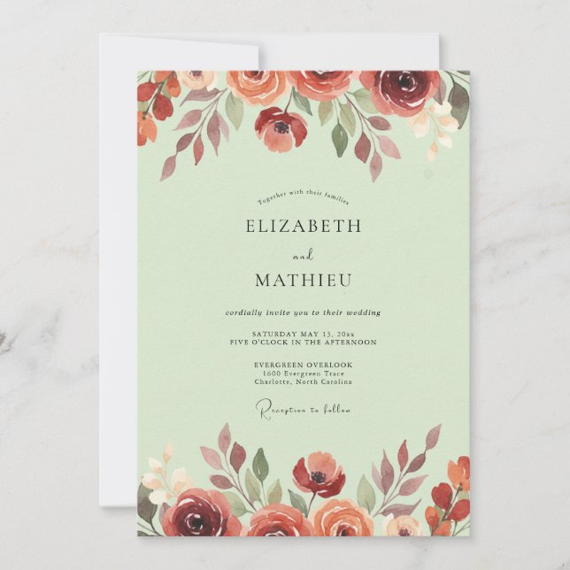 Invitation Mariage Terre Cuite Fleur de Pistachio (Devant)