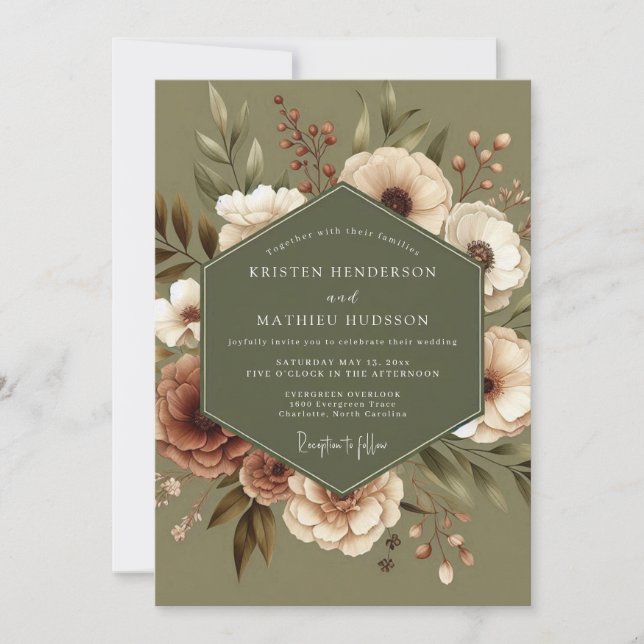 Invitation Mariage Terre Cuite Fleurie Sauge (Devant)
