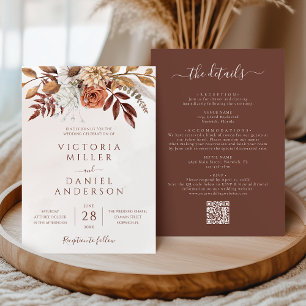 Invitation Mariage Terre Cuite Fleurs Bohème Automne