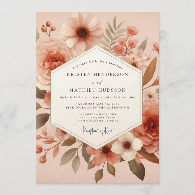 Invitation Mariage Terre Cuite Floraison Terreuse (Devant)