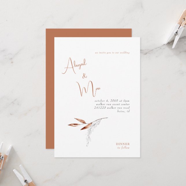 Invitation Mariage Terre Cuite Moderne Sans Parents (Devant/Arrière en situation)