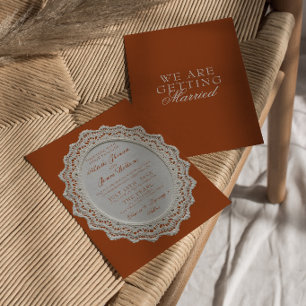 Invitation Mariage Terre Cuite Orange Brûlée Dentelle Vieille