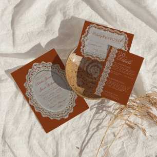 Invitation Mariage Terre Cuite Orange Brûlée Dentelle Vieille