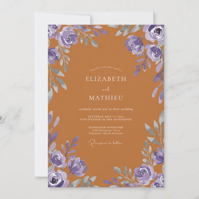 Invitation Mariage Terre Cuite Rose Violette (Devant)