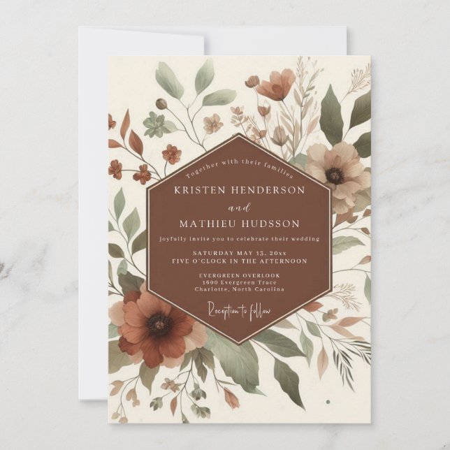 Invitation Mariage Terre Cuite Rustique Florissant (Devant)