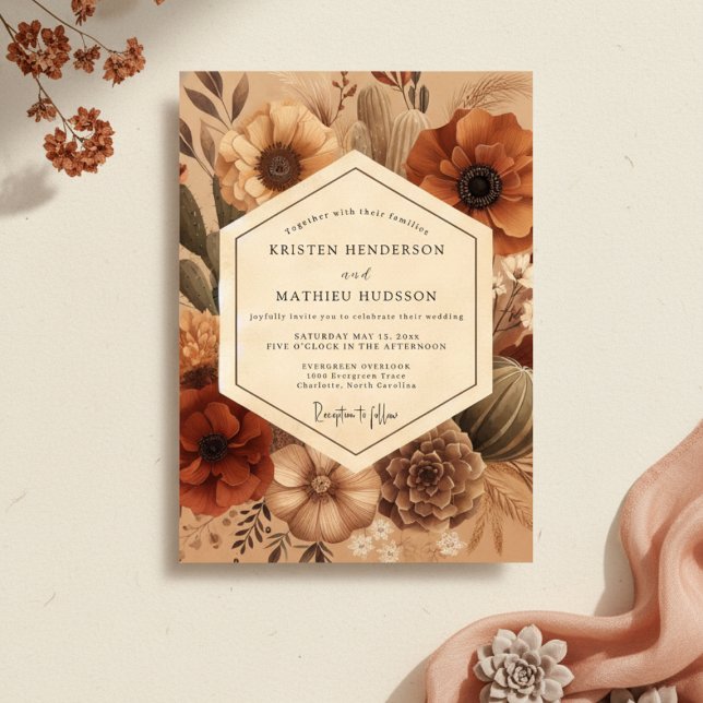 Invitation Mariage Terre de Sienne Floraison (Créateur téléchargé)