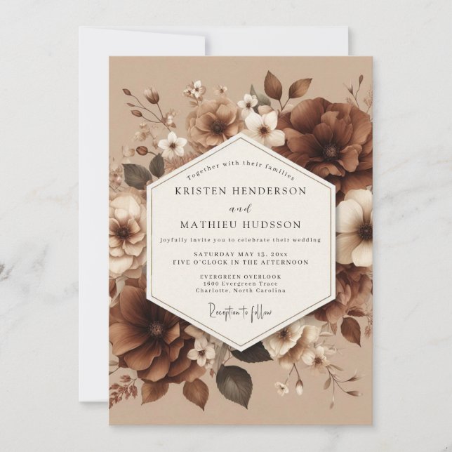 Invitation Mariage Terre Sépia Floraison (Devant)
