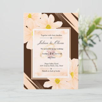 Invitation Mariage Terreux Brun Chocolat et Floral Pêche