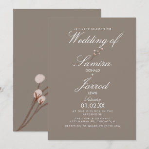 Invitation Mariage Terreux de Plante de Coton Minimal
