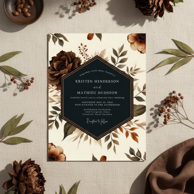 Invitation Mariage Terreux Floraison Brun (Créateur téléchargé)