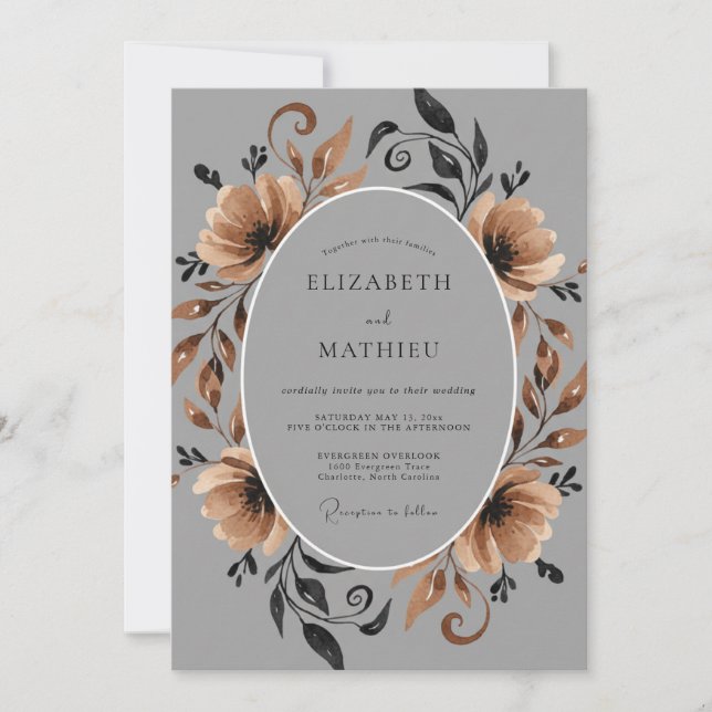 Invitation Mariage Terreux Gris Fleur (Devant)