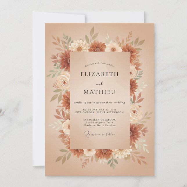 Invitation Mariage Terreux Orange Brûlé de Récolte (Devant)