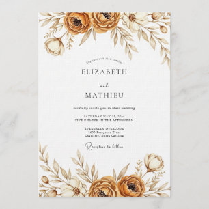 Invitation Mariage Terreux Sépia Fleurie