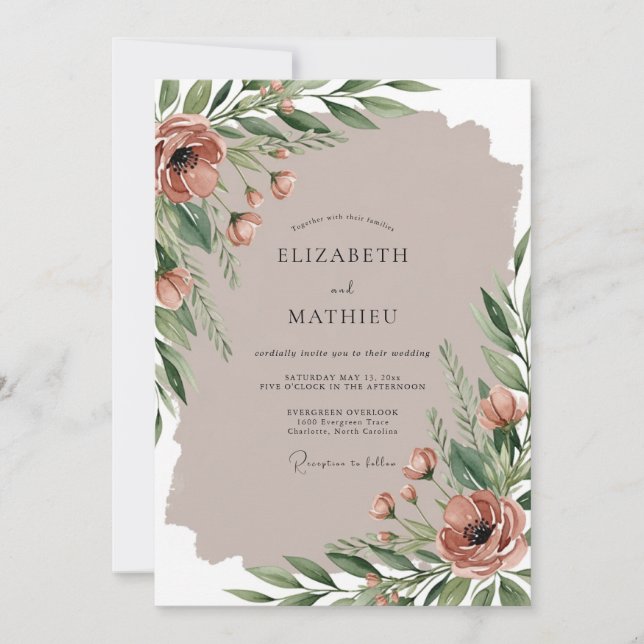 Invitation Mariage Terrien Serein Rose Poussiéreuse (Devant)