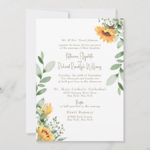 Invitation Mariage Texte Or Feuillage Tournesol Élégant