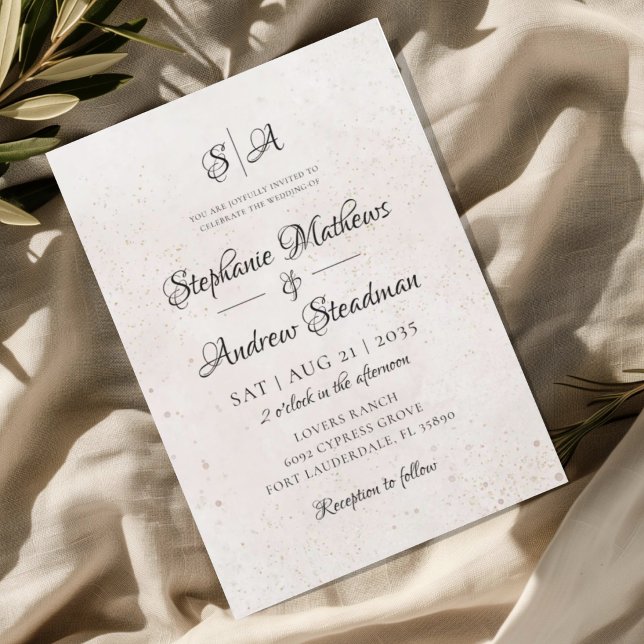 Invitation Mariage Texturé Ivoire Monogramme (Créateur téléchargé)