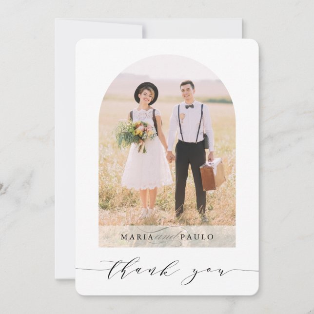 Invitation MARIAGE THANKS couple photo moderne arche superpos (Devant)
