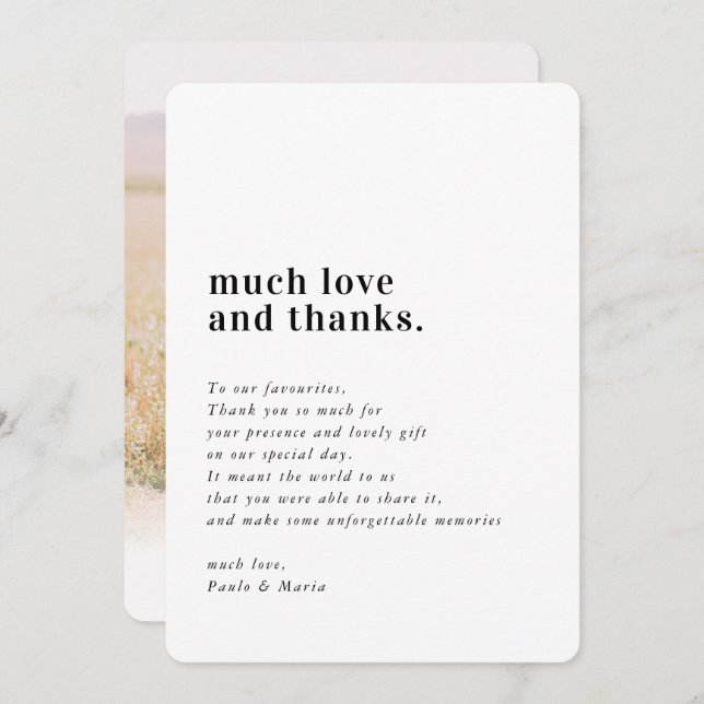 Invitation MARIAGE THANKS photo simple serif message moderne (Devant / Derrière)