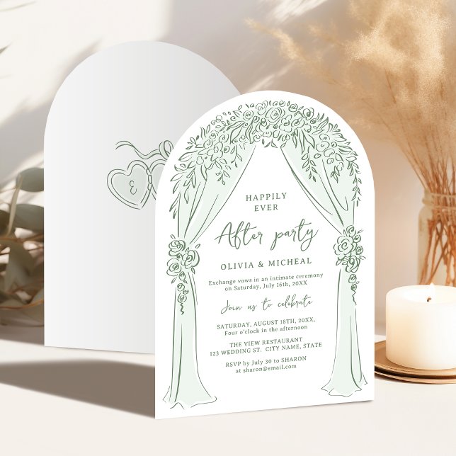 Invitation Mariage thème arche florale dessinée à la main dan (Sage Hand Drawn Floral Arch Wedding party Invitation)