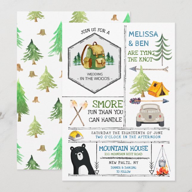 Invitation Mariage Thème Camping - Badges & Icônes (Devant / Derrière)