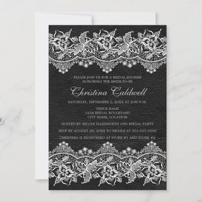 Invitation Mariage Thème Cuir Noir et Dentelle (Devant)