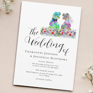 Invitation Mariage Thème Dinosaure Floral Coloré