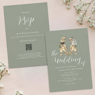 Invitation Mariage Thème Dinosaure Vert Sage Code QR