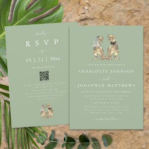 Invitation Mariage Thème Dinosaure Vert Sauge Code QR