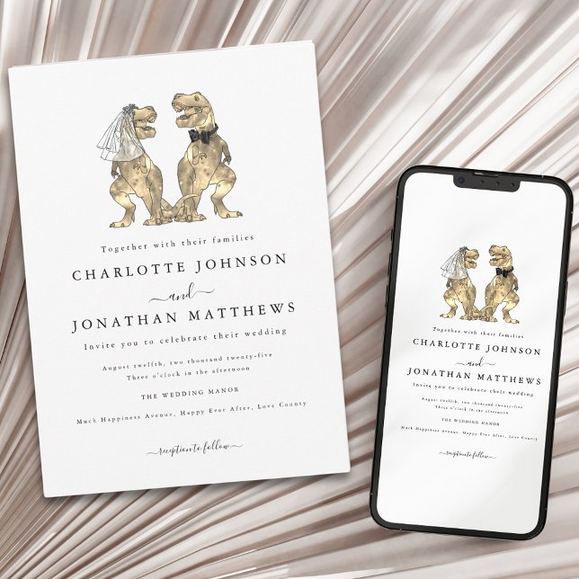 Invitation Mariage Thème Dinosaures Modernes (Modern minimalist dinosaur theme wedding invitation)