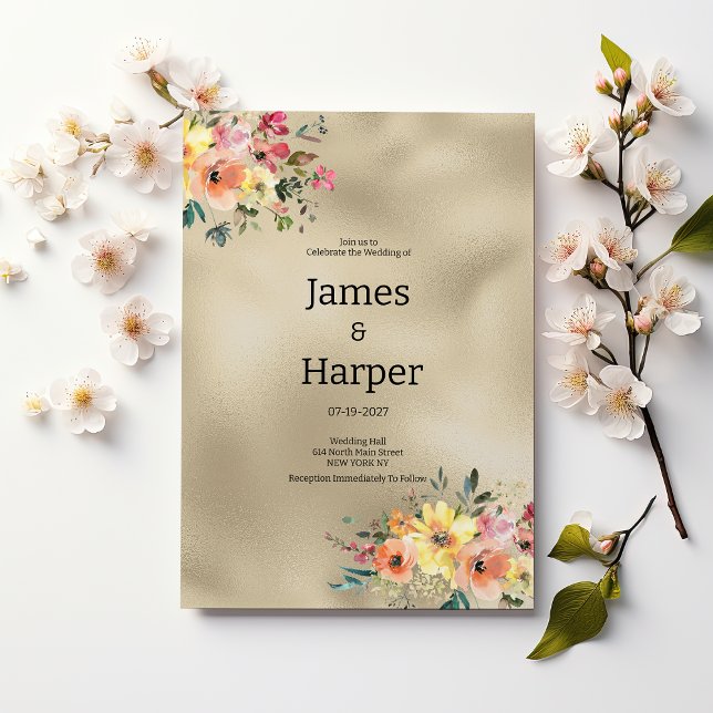 Invitation Mariage thème floral luxe or rose orange (Luxury gold pink orange floral theme Details )