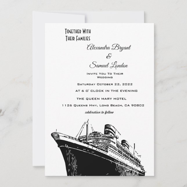 Invitation Mariage Thème Marin à Bord de Navire (Devant)