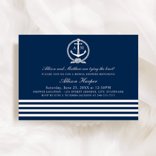 Invitation Mariage Thème Marin : Bleu Nuit et Rayures Blanche